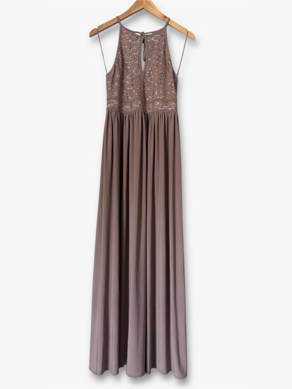 Lace Halter Maxi Dress in Taupe
